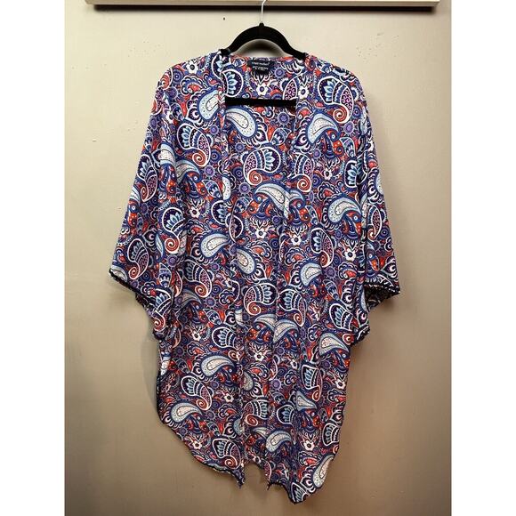 Simply‎ Southern Kimono Womens Plus size Paisley Purple Blue Open front - Picture 1 of 8